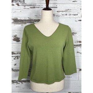 TALBOTS V-Neck Sweater Sage Green 3/4 Length Sleeve Sz PETITE M EUC